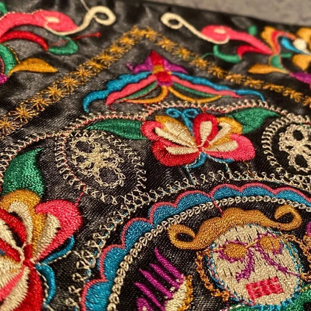 Embroidered Clutch Bag Wristlet Floral Boho Butterfly Pattern Hippie Bohemian